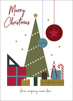 Drafting Green Tree Christmas Card (Glossy White) 