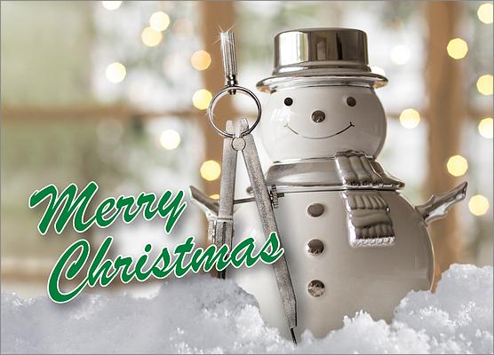 Drafting Snowman Holiday Card (Glossy White) 