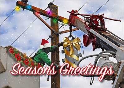 Lineman Elf Christmas Card (Glossy White) 