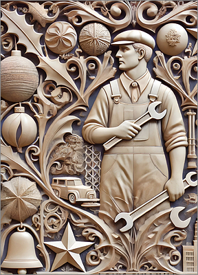 Mechanic Christmas Card Intricate (Glossy White) 