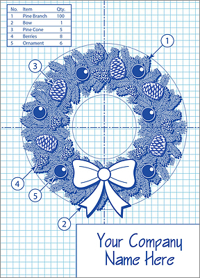 Wreath Blueprint Christmas Card (Glossy White)