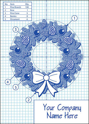 Wreath Blueprint Christmas Card (Glossy White)